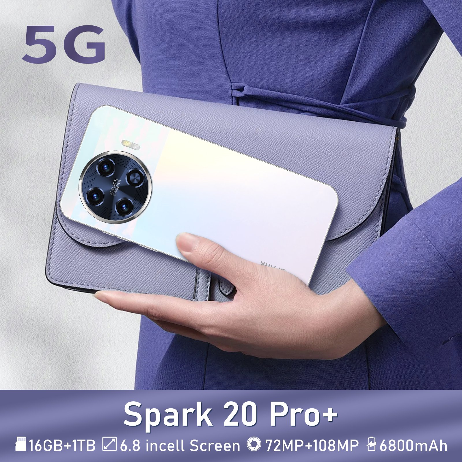 HSDF-Spark 20 Pro+ 16GB+1TB 6.8inch dual sim card android 14 smart phone